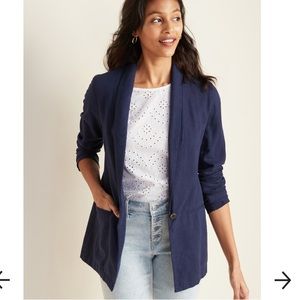 Old Navy Linen-Blend Soft Blazer Jacket for Women Navy Blue Sz Small